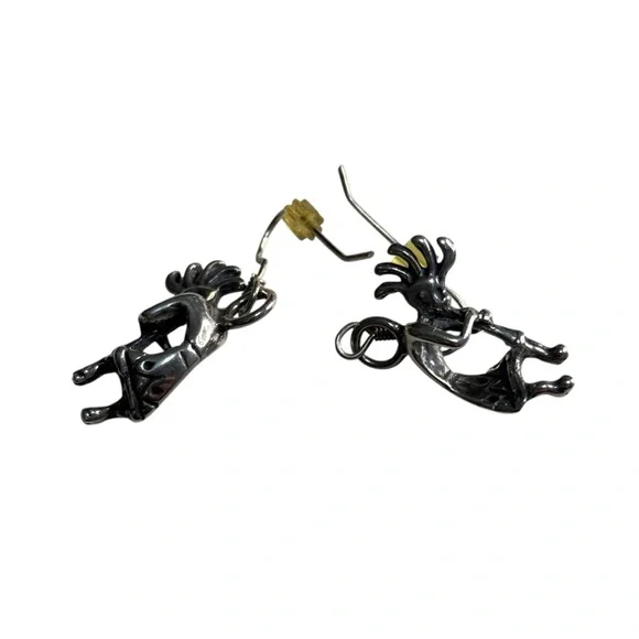 Vintage 1970 Masha Sterling Silver Navajo Kokopelli Dangling Earrings Flute - Picture 6 of 8